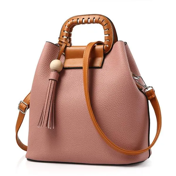 Women Tote Messenger Faux-Leather Bag with Grab Handles