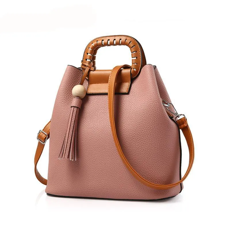 Women Tote Messenger Faux-Leather Bag with Grab Handles