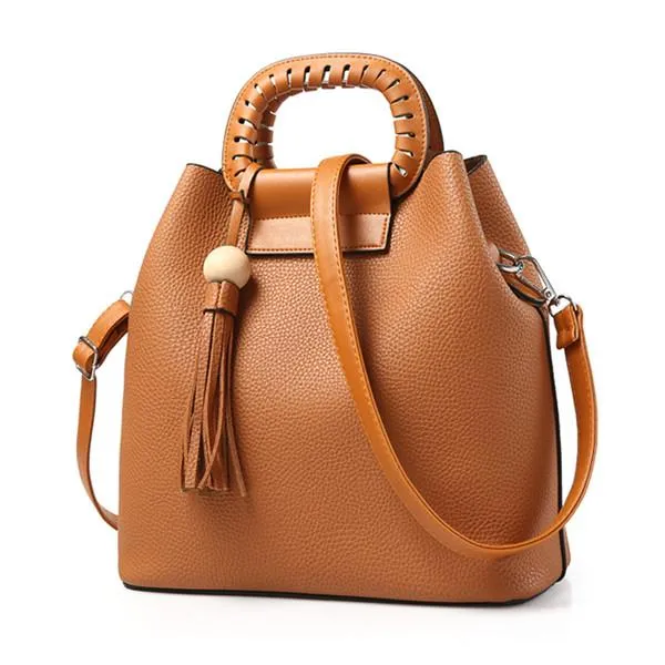 Women Tote Messenger Faux-Leather Bag with Grab Handles