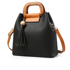 Women Tote Messenger Faux-Leather Bag with Grab Handles