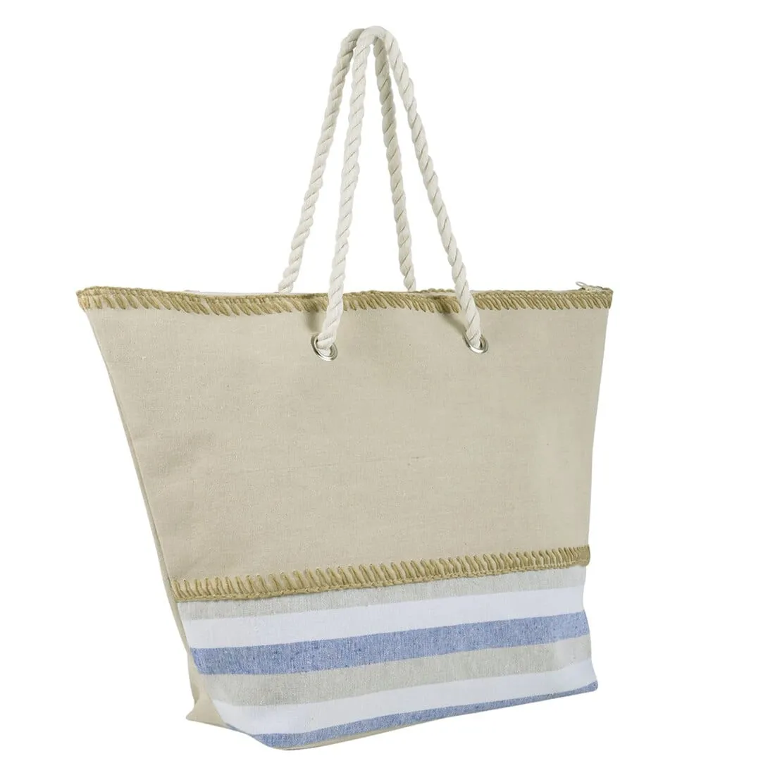 Womens Bottom Stripes Canvas Beach Shopping Shoulder Bag