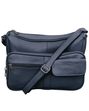 Women's Genuine Leather Cross Body Shoulder Strap Organizer Purse Navy Blue