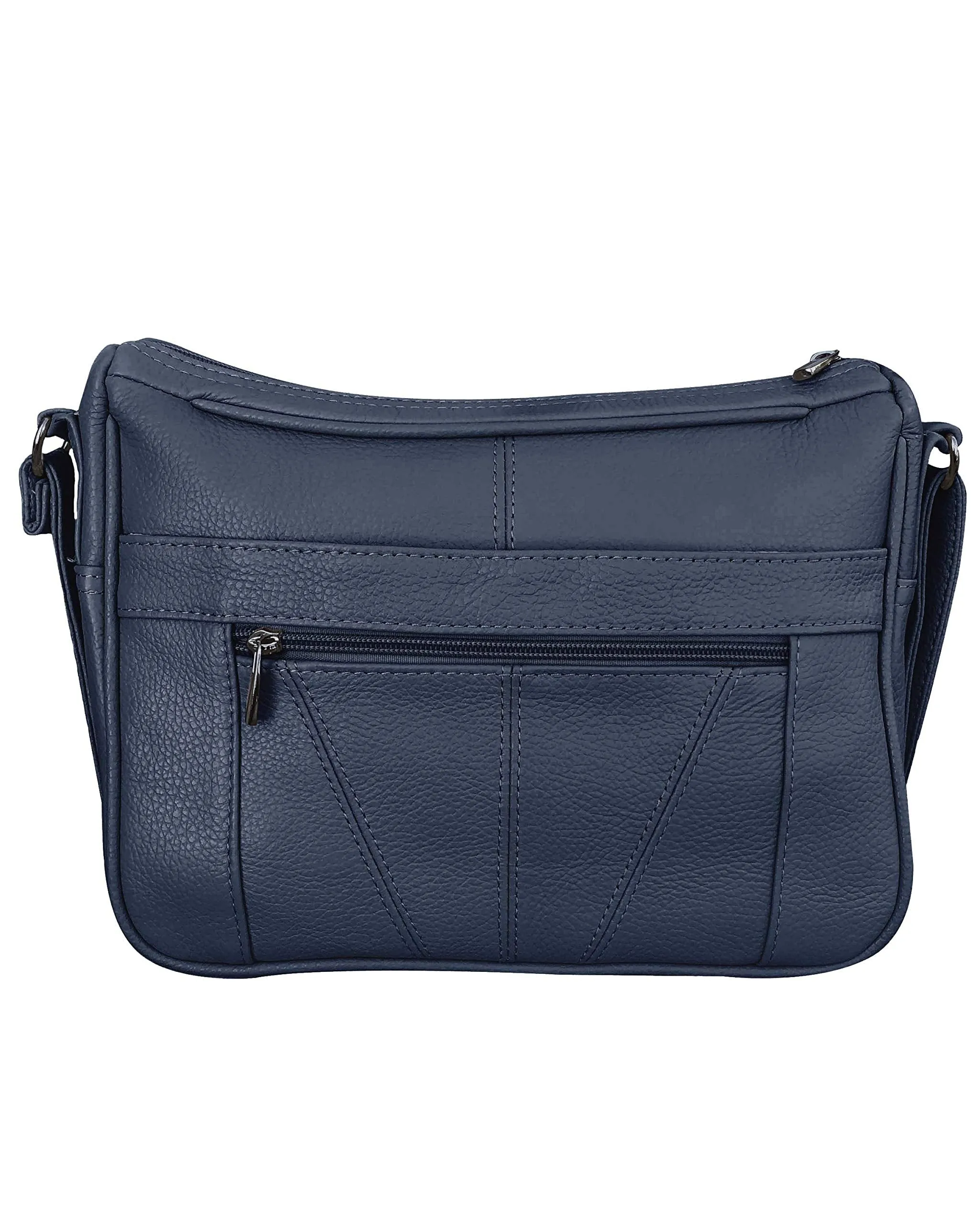 Women's Genuine Leather Cross Body Shoulder Strap Organizer Purse Navy Blue