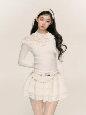 Young Eyes Lace Sniper White Black Knit Top